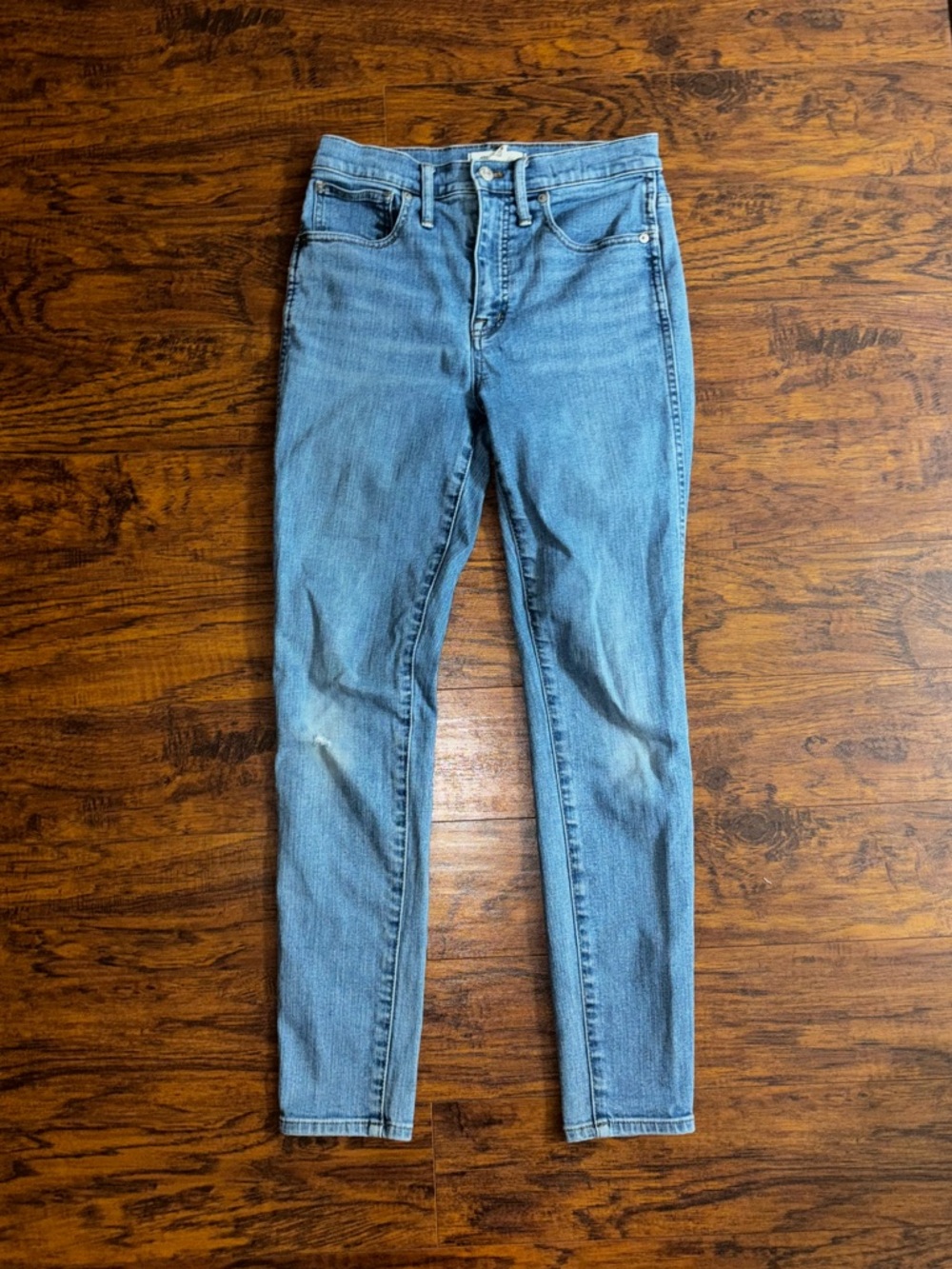 Madewell Distressed Blue Jeans 10” High-Rise Skinny Light Wash Jeans Ripped Knee